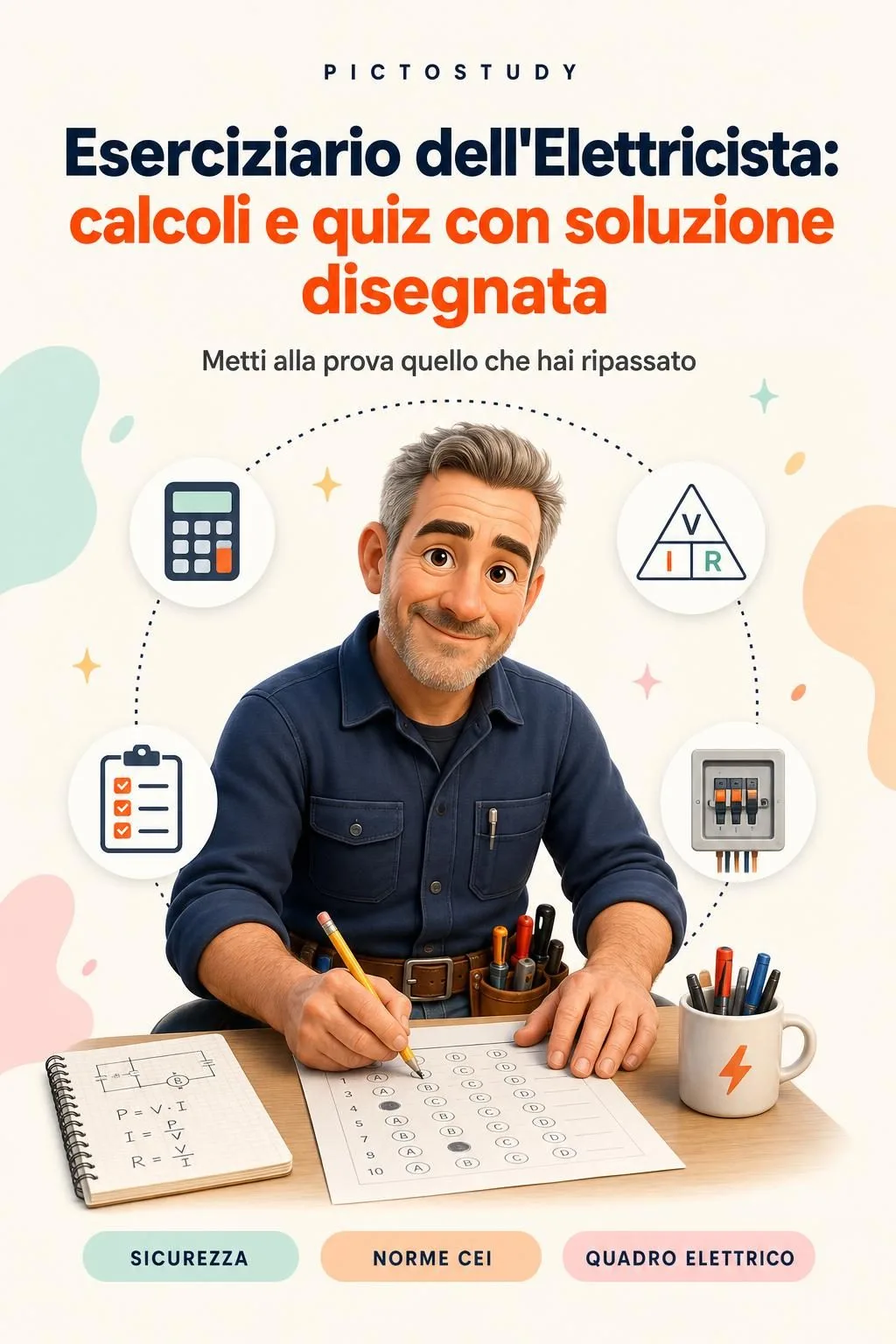 Eserciziario dell'Elettricista: calcoli e quiz con soluzione disegnata