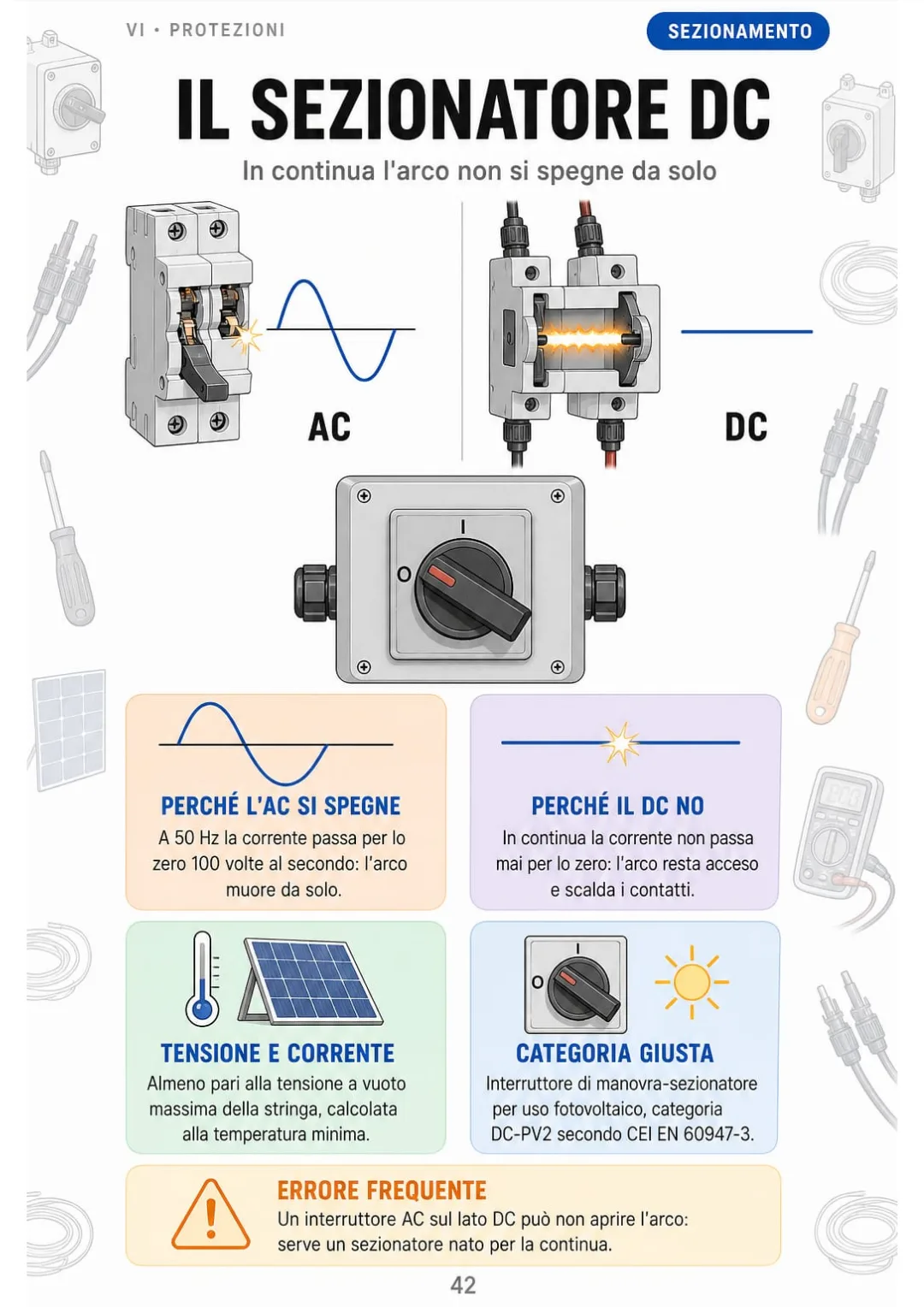 AC: zero 100 volte al secondo. DC: mai. Ecco perché il sezionatore è diverso.