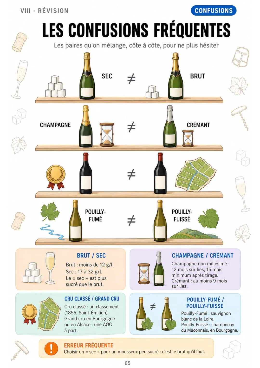Sur un mousseux, « sec » (17 à 32 g/l) est plus sucré que « brut » (moins de 12 g/l).