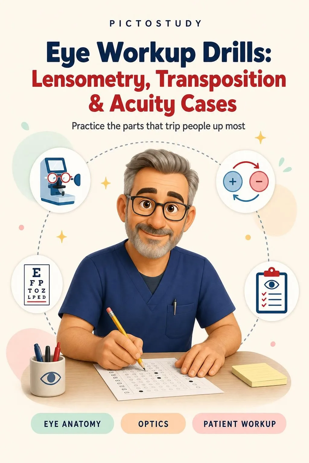 Eye Workup Drills: Lensometry, Transposition & Acuity Cases