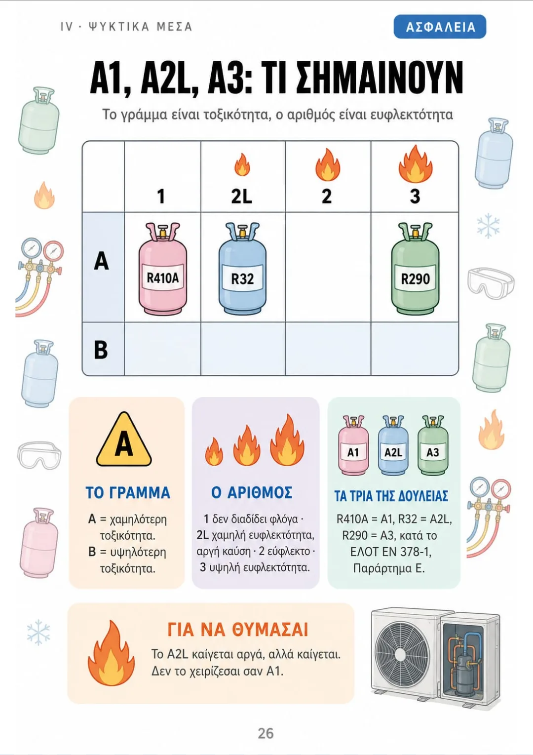 R410A = A1, R32 = A2L, R290 = A3: ο πίνακας του ΕΛΟΤ EN 378 σε ένα σχέδιο