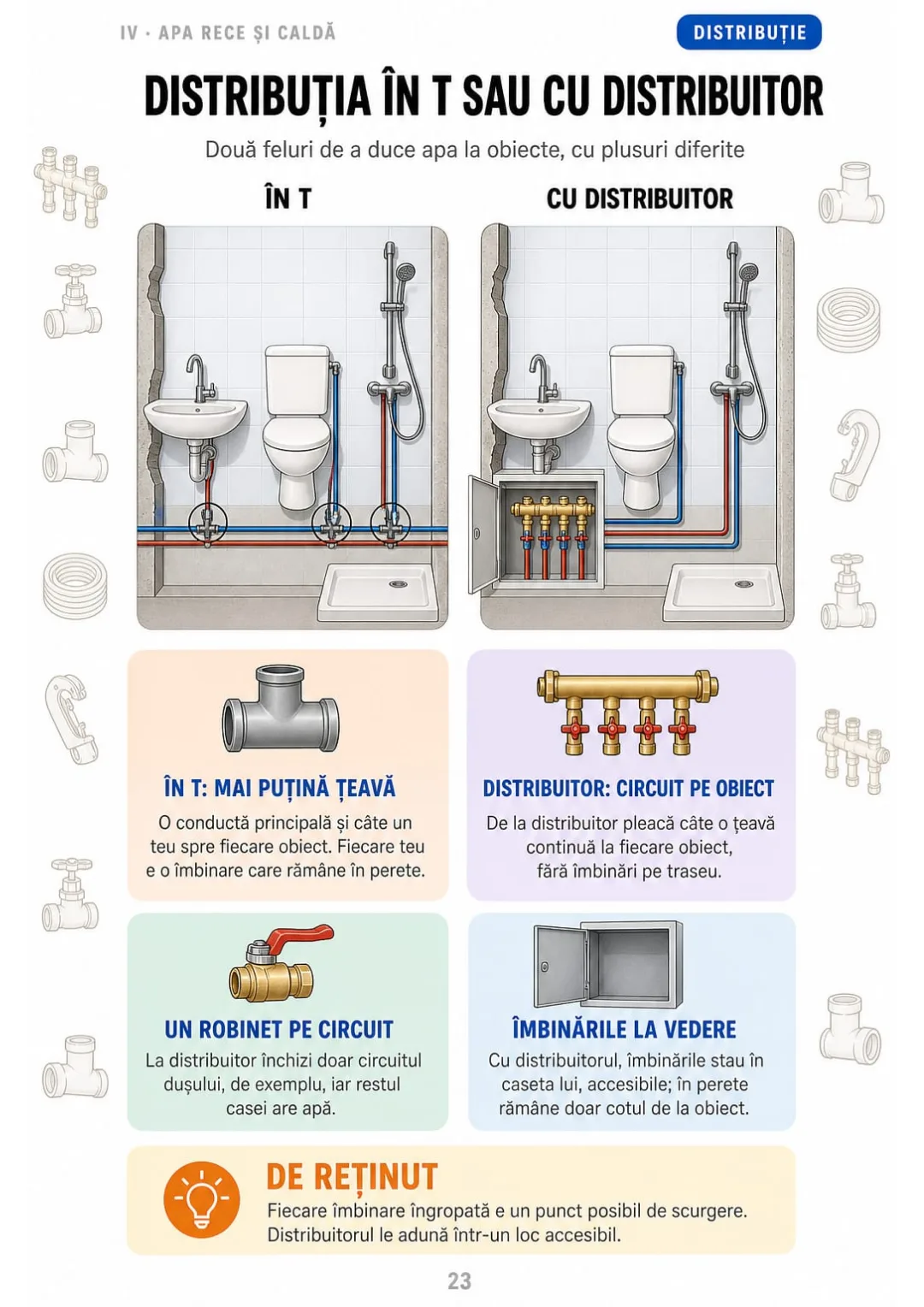 În T vs. cu distribuitor: un circuit și un robinet pe fiecare obiect