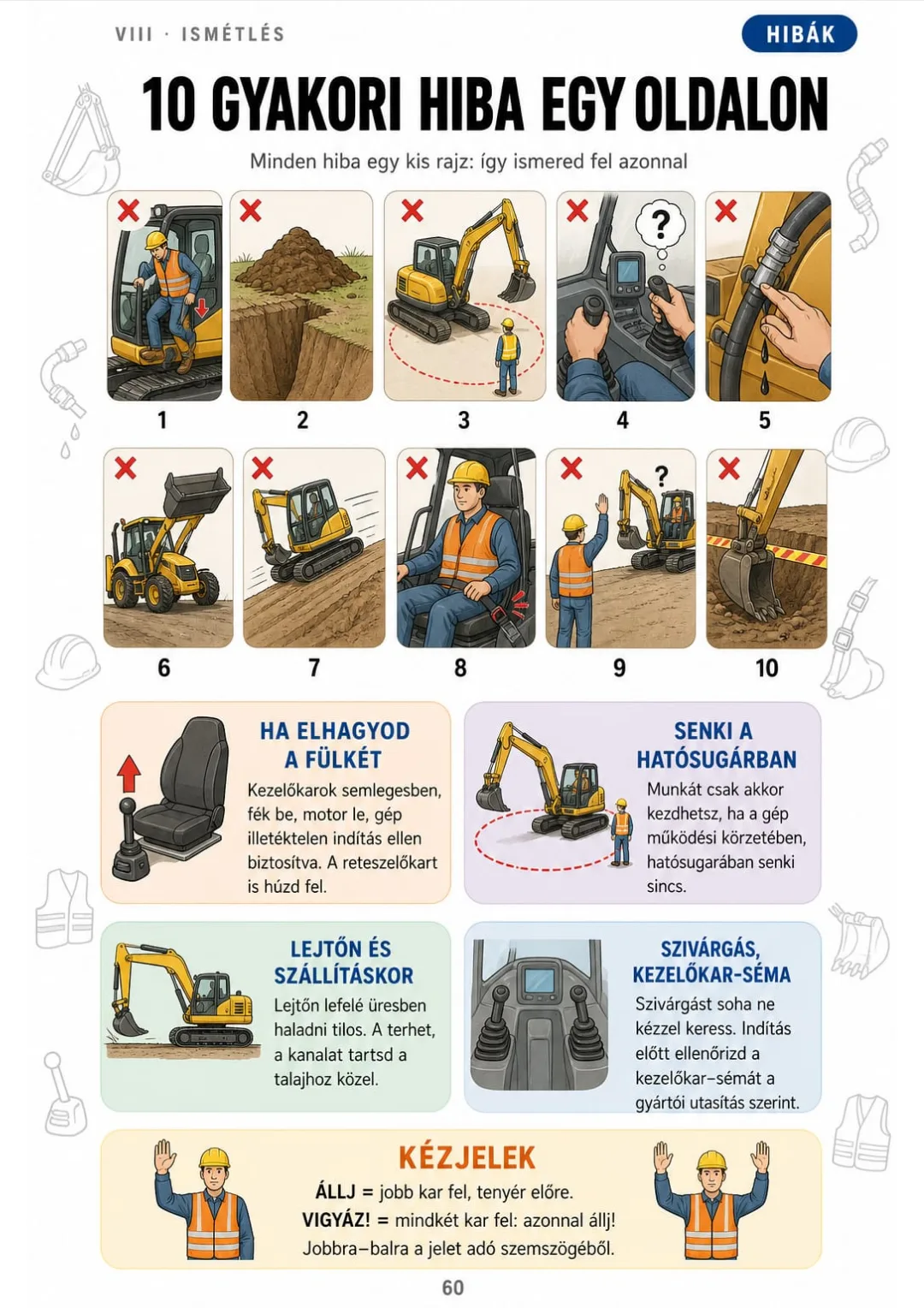 10 gyakori hiba, mindegyik egy rajzzal: a reteszelőkartól a figyelmeztető szalagig