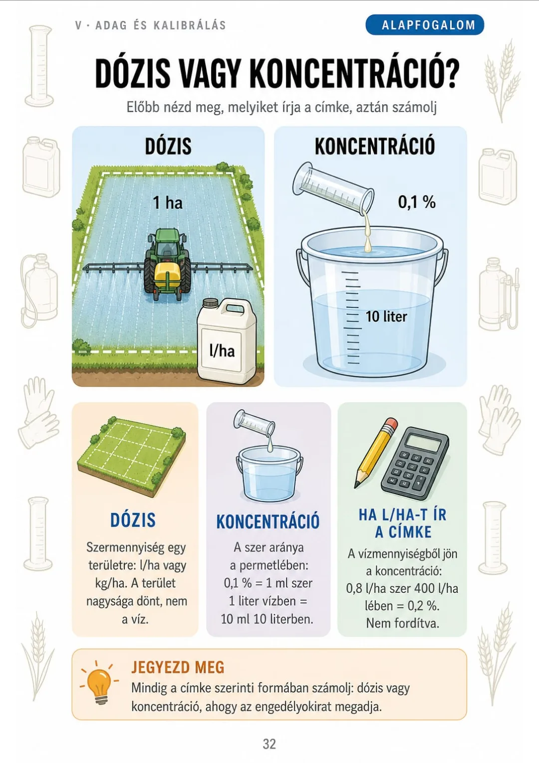0,1 % = 10 ml szer 10 liter vízben · a dózis l/ha-ban a területre szól